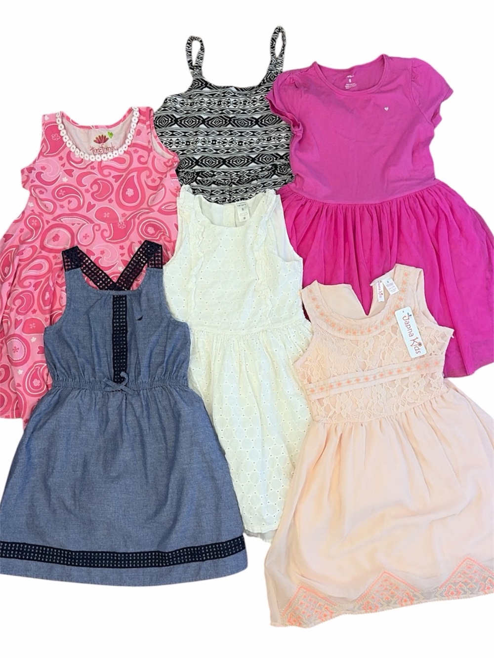 Mixed Girls' Dress Bundle - Pink, Hot Pink, White, Chambray, Peach, Black/White